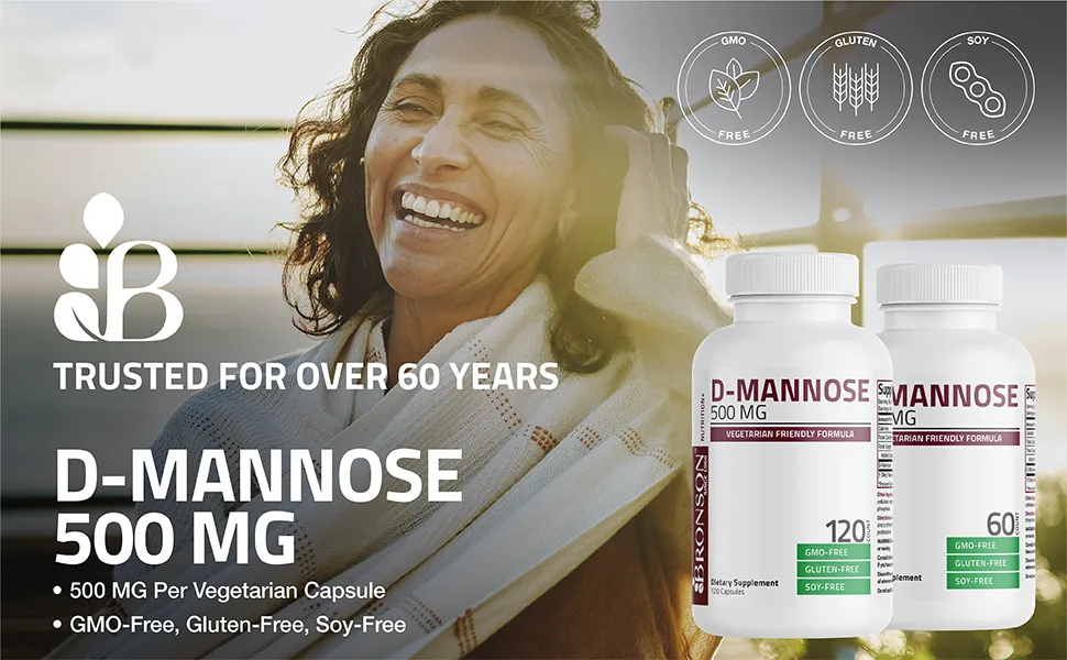 Bronson D-Mannose 500 MG Vegetarian Friendly Formula Non-GMO, 60 Capsules 60 Count (Pack of 1) - bronson