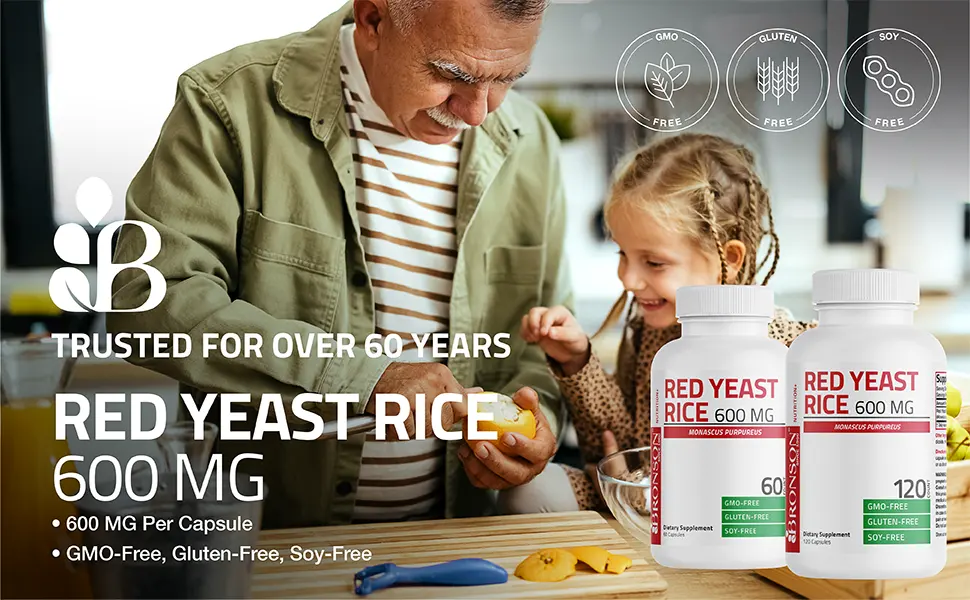 Bronson Red Yeast Rice 600 MG Monascus Purpureus Herbal Health, Non-GMO, 120 Capsules 120 Count (Pack of 1) - Bronson