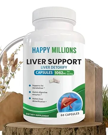 HAPPY MILLIONS Liver Support Supplement | with Milk Thistle, Dandelion, Beetroot, Zinc & Herbal Blend | 60 Veg Capsules - liver detox