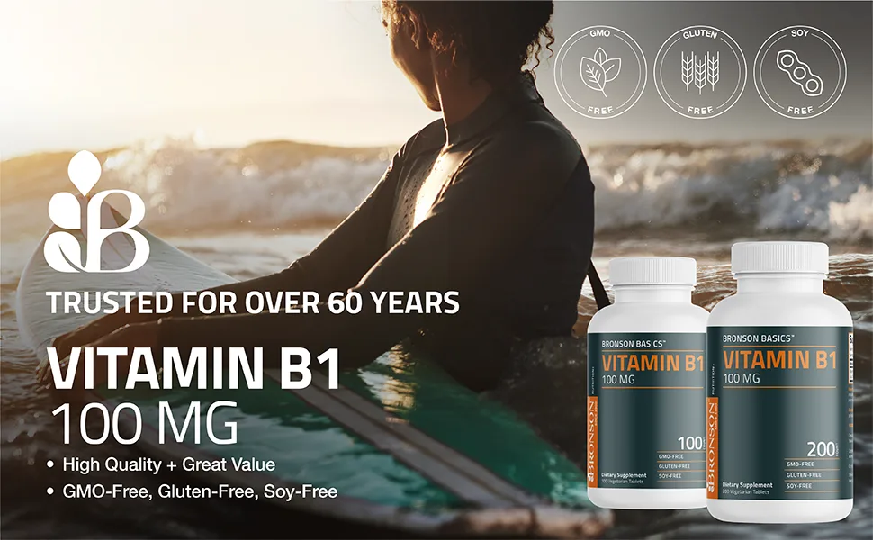 Bronson Vitamin B1 100mg, Non-GMO, 100 Vegetarian Tablets 100 Count (Pack of 1) - Bronson