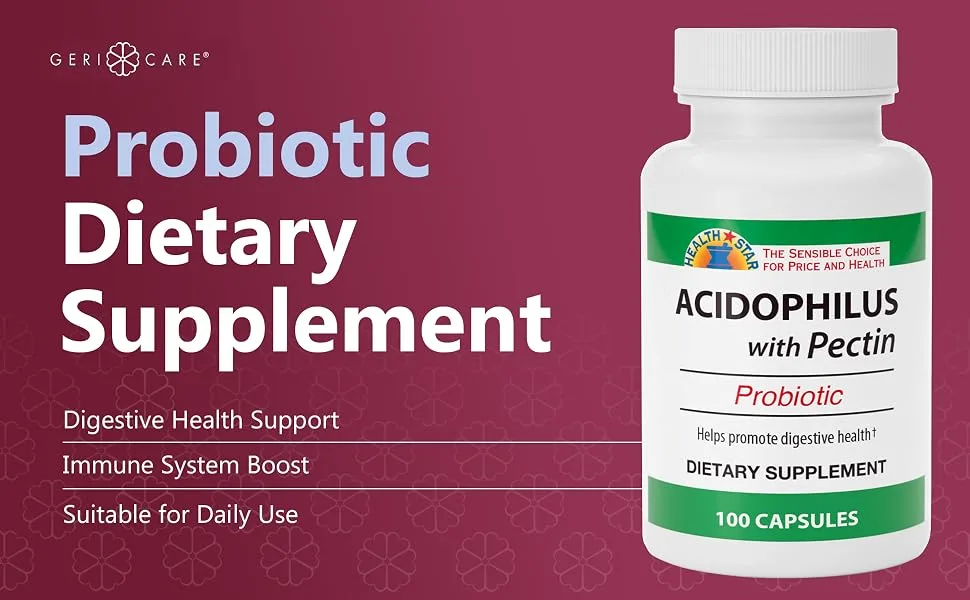 GeriCare Acidophilus with Pectin Probiotic Capsules, Optimizes Intestinal Flora, Digestive Gut Function, Boosts Immune Defenses, and Strengthens Bones, 100 Count (Pack of 1) - GC-837-01 A_ 1