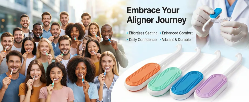 HEMILAB 2-in-1 Aligner Remover Tool & Seater Compatible with Invisalign Clear Aligners, Dual-Action Seating and Removal Tool for Retainers, 4 Pack 2 in 1- 4 Colors - aligner chewies