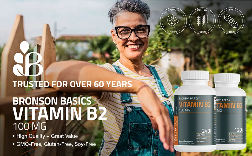 Bronson Vitamin B2 100mg Non-GMO, 120 Vegetarian Capsules 120 Count (Pack of 1) - Bronson