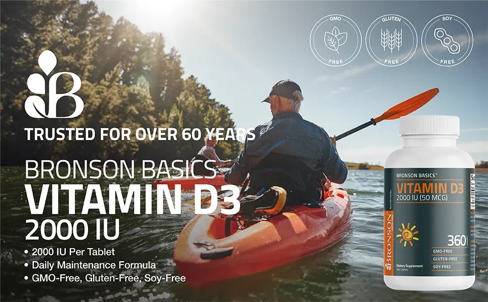 Bronson Vitamin D3 2000 IU (50mcg) Non-GMO, 360 Tablets - Bronson
