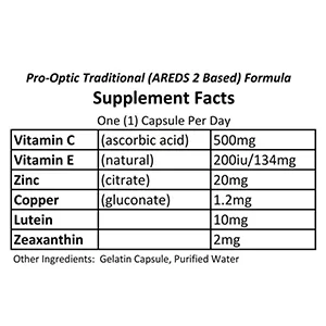 PROOPTIC Traditional Formula (AREDS 2 Based Formula) 180 Capsules - 6 Month Supply - One Capsule Per Day - pro optic traditional areds 2 based formula supplement facts