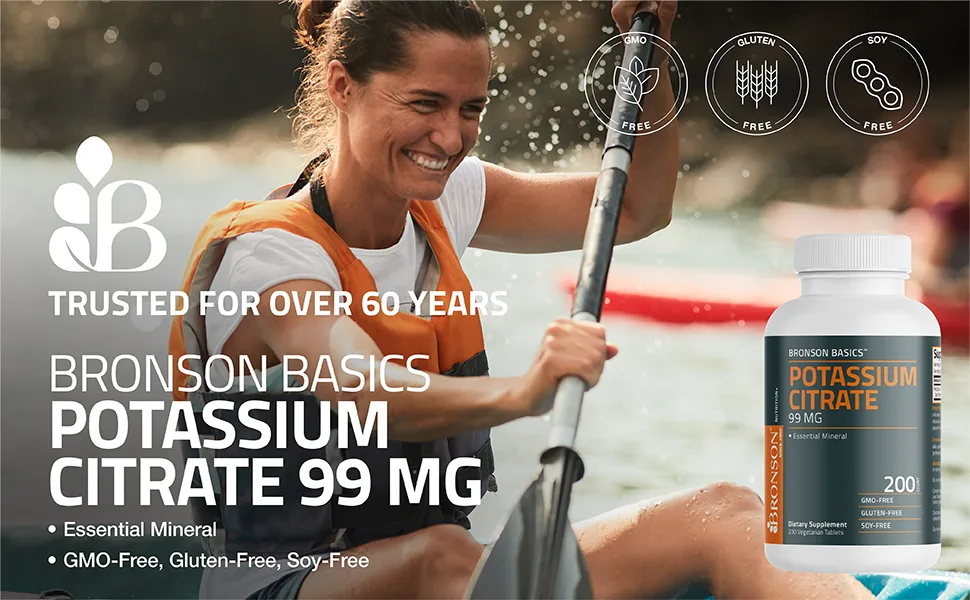 Bronson Potassium Citrate 99mg Essential Mineral Non-GMO, 200 Vegetarian Tablets - bronson