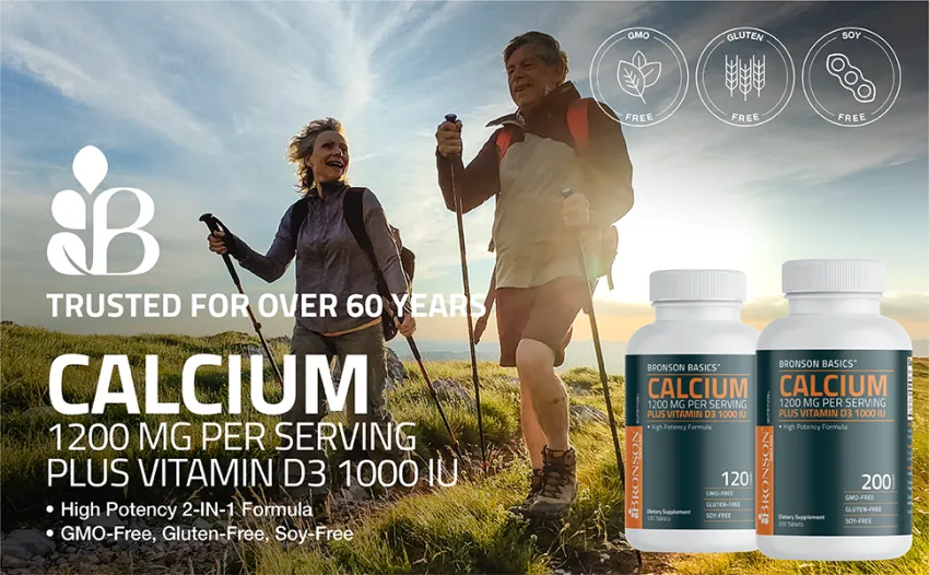 Bronson Calcium 1200mg Per Serving Plus Vitamin D3 1000 IU High Potency Formula, Non-GMO, 120 Tablets 120 Count (Pack of 1) - Bronson