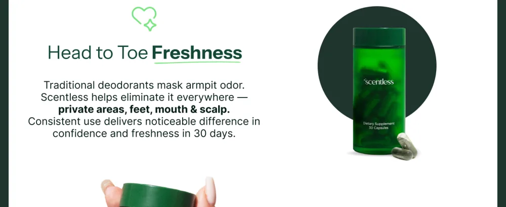 Scentless Internal Deodorant Mint, Parsley & Chlorophyll Capsules for Body Odor Aluminum-Free Body Deodorizing Supplement Odor Control Natural Deodorant Body Deodorizing Capsules 30 Count - Scentless Internal Deodorant