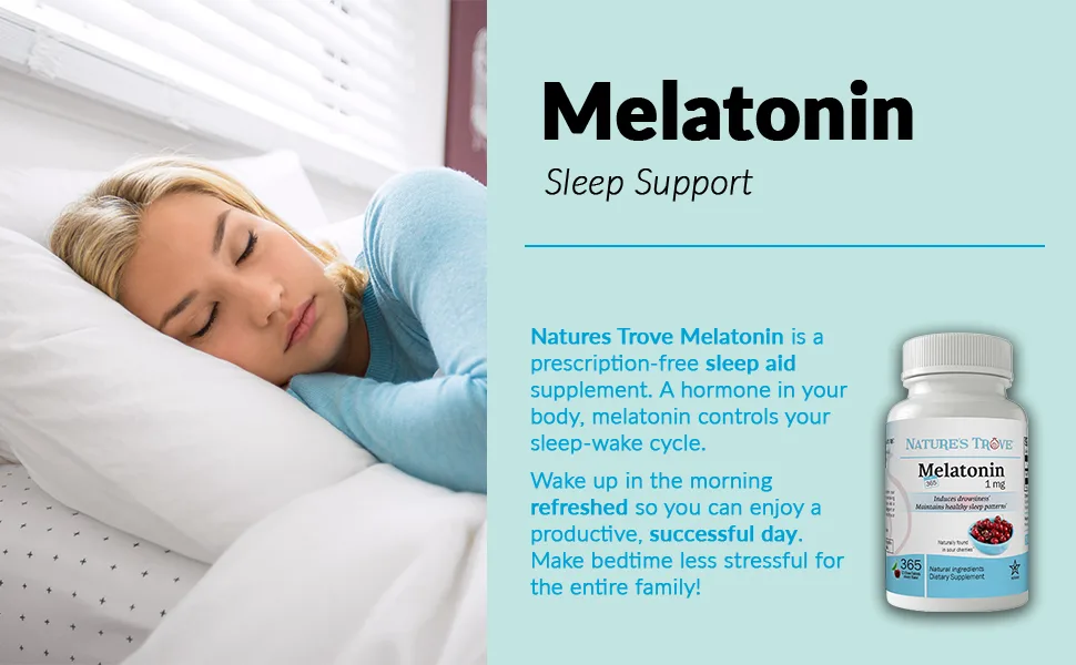 Melatonin 1mg by Nature's Trove - 365 EZ-Chew Tablets Cherry Flavor 365 Count (Pack of 1) - sleep, melatonin