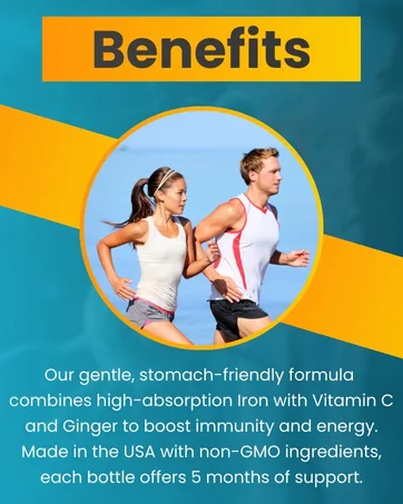Extravagant Value Iron Supplement 25mg with Vitamin C 1000mg Gentle Iron Tablets with Ginger Root for Immune, Energy & Blood Support, High Absorption, Non-GMO, 150 Tablets - aplus content image