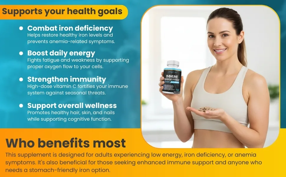 Extravagant Value Iron Supplement 25mg with Vitamin C 1000mg Gentle Iron Tablets with Ginger Root for Immune, Energy & Blood Support, High Absorption, Non-GMO, 150 Tablets - product information 13