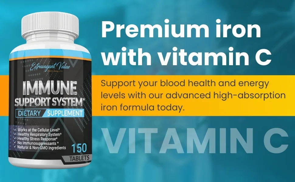 Extravagant Value Iron Supplement 25mg with Vitamin C 1000mg Gentle Iron Tablets with Ginger Root for Immune, Energy & Blood Support, High Absorption, Non-GMO, 150 Tablets - product information 8