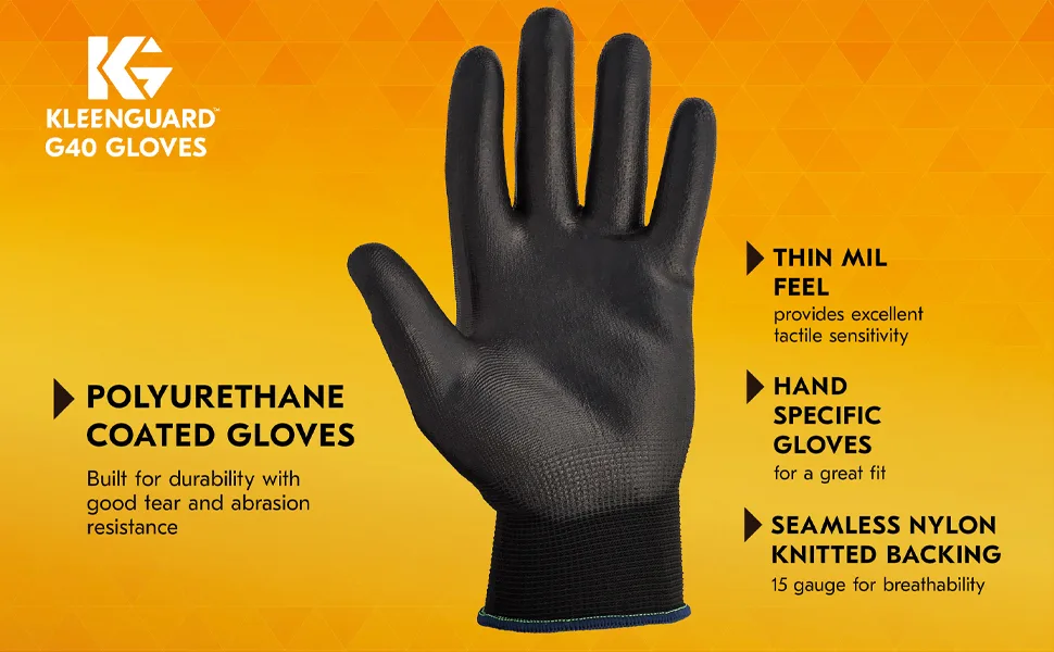 KLEENGUARD G40 Polyurethane Coated Gloves (13839), Size 9.0 (Large), High Dexterity, Black, 12 Pairs / Bag, 5 Bags / Case - KleenGuard G40 Polyurethane Coated Gloves