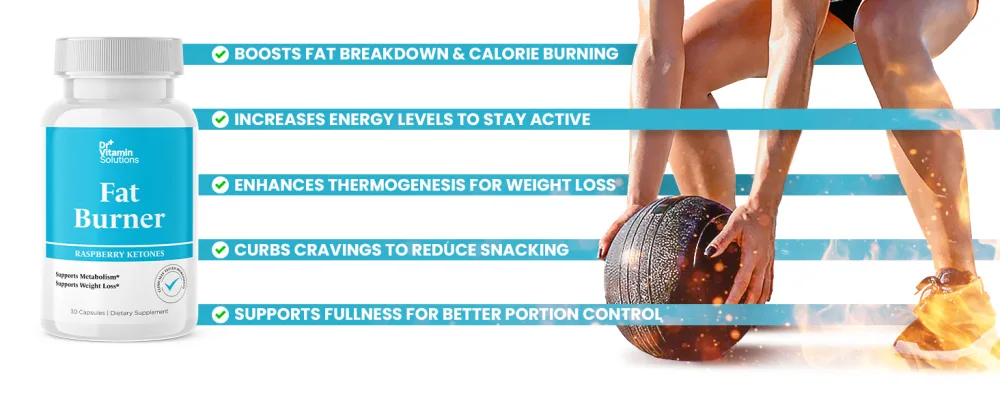 Fat Burner with GLP 1 Support Raspberry Ketones, Green Tea & Kelp Metabolism & Appetite Support for Women & Men 30 Capsules - Dr Vitamin Fat Burner Rasberry