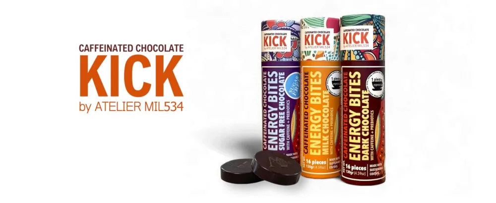 KICK 70% Dark Chocolate Energy Bites with Caffeine (16 bites) Cafeine Boost - KICK CAFFEINATED CHOCOLATE