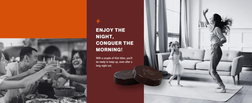 KICK 70% Dark Chocolate Energy Bites with Caffeine (16 bites) Cafeine Boost - KICK CAFFEINATED CHOCOLATE NIGHT OUT