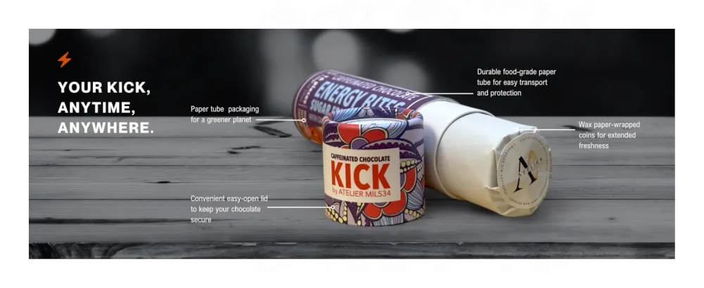 KICK 70% Dark Chocolate Energy Bites with Caffeine (16 bites) Cafeine Boost - KICK CAFFEINATED CHOCOLATE PACKAGING