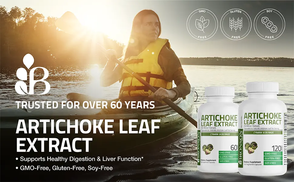 Bronson Artichoke Leaf Extra Strength Supports Healthy Digestion Healthy Liver Function, Non-GMO, 60 Vegetarian Capsules 60 Count (Pack of 1) - Bronson