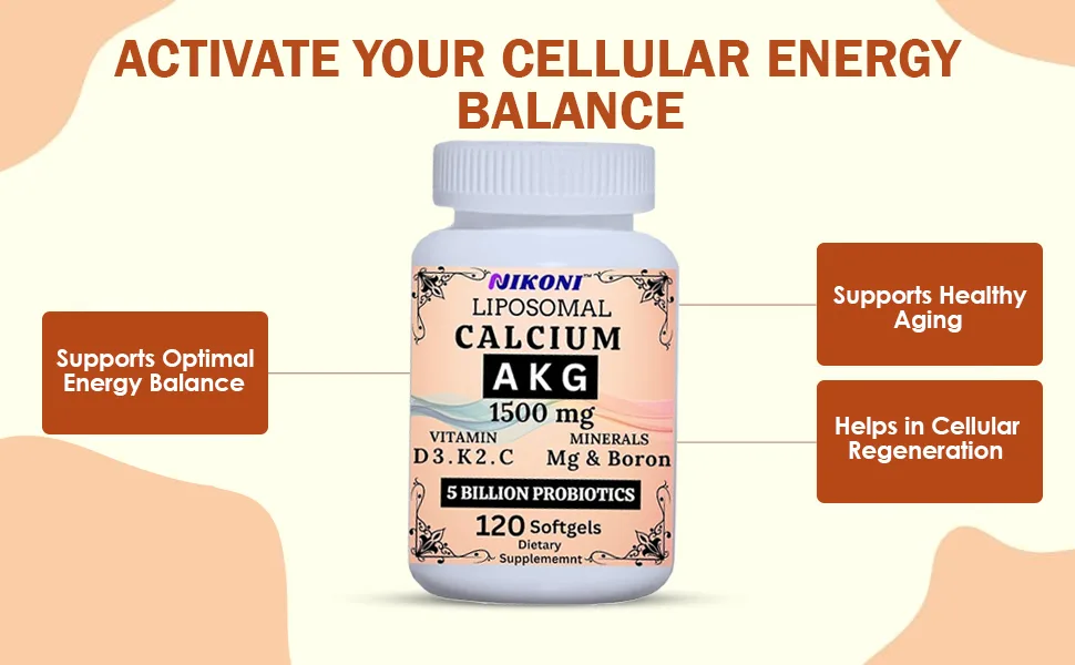 Liposomal Calcium AKG 1500mg, Vitamin C, D3, K2, Mg+ & Probiotics Supplement-120 Softgels - B0DV9JM318