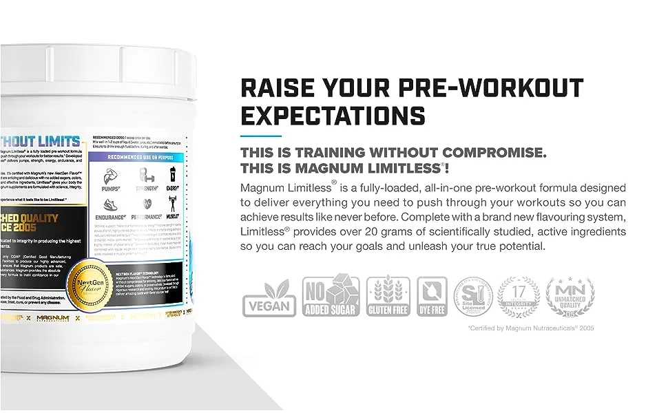 LIMITLESS Magnum Nutraceuticals Premium Quality, Blue Raspberry/Fruit Punch, 504g - Supports Increase Energy, Focus, and Endurance - magnum
