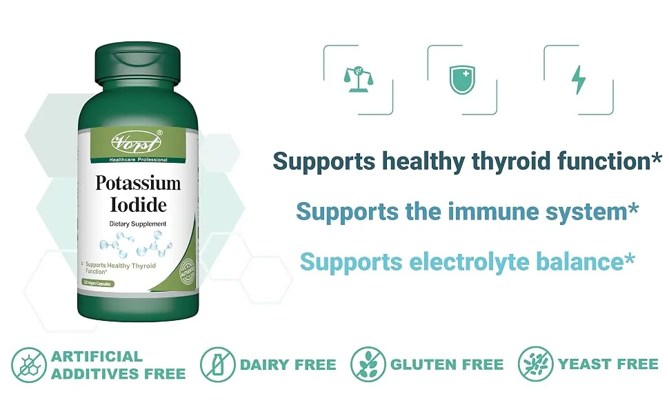 VORST Potassium Iodide 800mcg 120 Vegan Capsules | Thyroid Support Supplement for Women & Men* | Iodine - Potassium Iodide