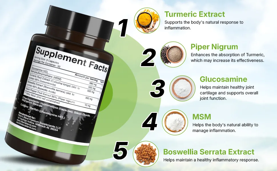 Advanced Joint Support Supplement Glucosamine, MSM, Turmeric (95% Curcuminoids) & Boswellia Serrata Double The Inflammation-Supporting Ingredients for Healthy, Flexible Joints. 30-Day Supply - natural joint health supplement for men and women glucosamine msm mobility comfort joint function