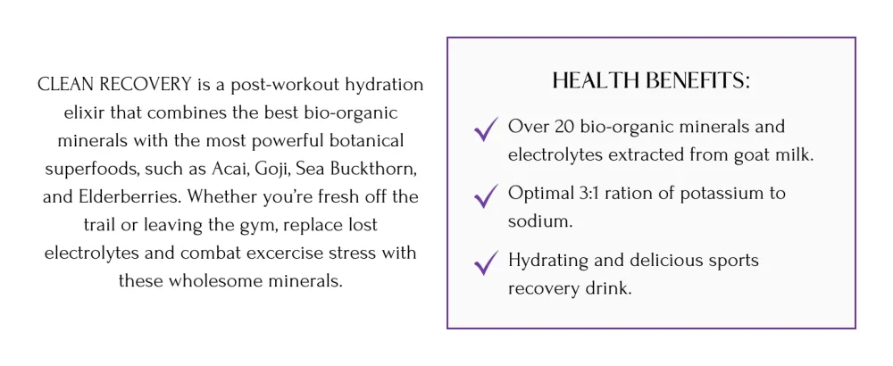 Mt Capra Clean Recovery Post-Workout Hydration | Contains Over 20 Bio-Organic Minerals, Electrolytes, and Botanical Superfoods | 30 Servings - 14.8 oz - Clean Recovery