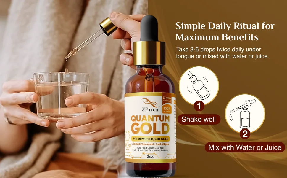 Quantum Gold Liquid Ormus Monoatomic Gold Elixir 24K | Colloidal Gold & Liquid Gold Ormus Supplement for for Pineal Gland Activation, Lucid Dreaming & Higher Energy Alignment (2oz.) - Liquid monoatomic gold supplement, daily clarity, brain booster, pineal gland support