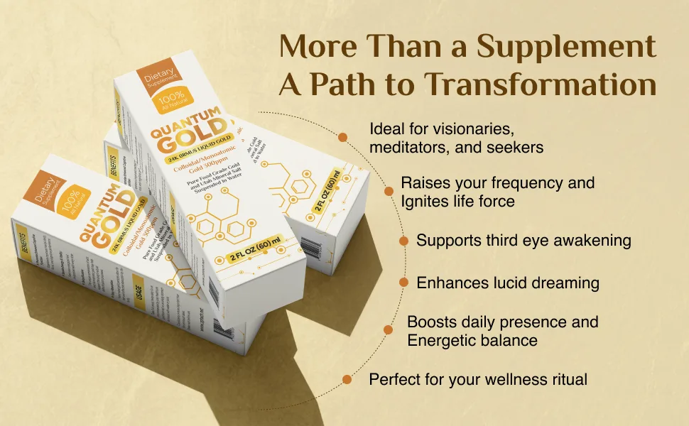 Quantum Gold Liquid Ormus Monoatomic Gold Elixir 24K | Colloidal Gold & Liquid Gold Ormus Supplement for for Pineal Gland Activation, Lucid Dreaming & Higher Energy Alignment (2oz.) - Oro ormus monoatómico, energía espiritual, activación de la glándula pineal, oro de 24 quilates