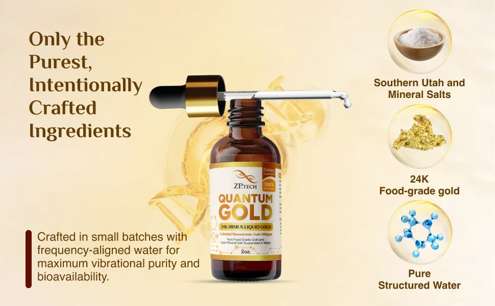 Quantum Gold Liquid Ormus Monoatomic Gold Elixir 24K | Colloidal Gold & Liquid Gold Ormus Supplement for for Pineal Gland Activation, Lucid Dreaming & Higher Energy Alignment (2oz.) - Pure ormus gold, colloidal gold, ancient mineral salts,