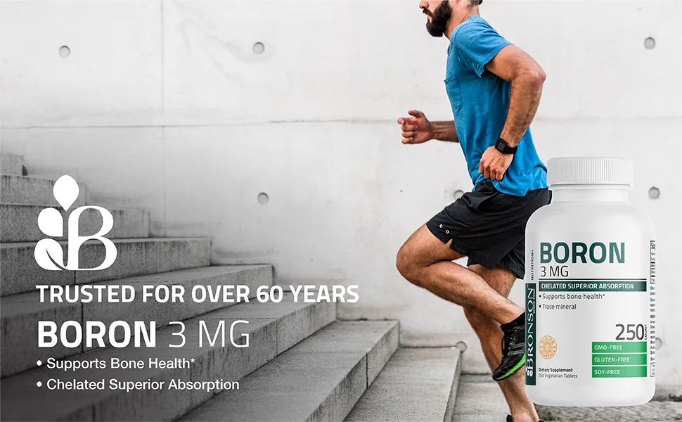 Bronson Boron 3 MG Chelated Superior Absorption Supports Bone Health Trace Mineral, Non-GMO, 250 Vegetarian Tablets - Bronson