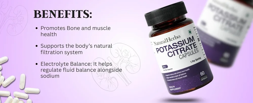 Potassium Citrate Supplement 99mg, Bone & Muscle Support, Potassium to Support Electrolyte Balance and Normal pH*, Essential Mineral (60 Veg Capsules) - Potassium Capsules