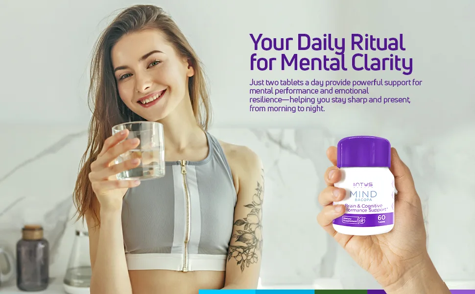 Intus Mind Bacopa Ayurvedic Supplement with Brahmi Supports Cognitive Support & Mental Clarity 60 Capsules - Detox, simple routine