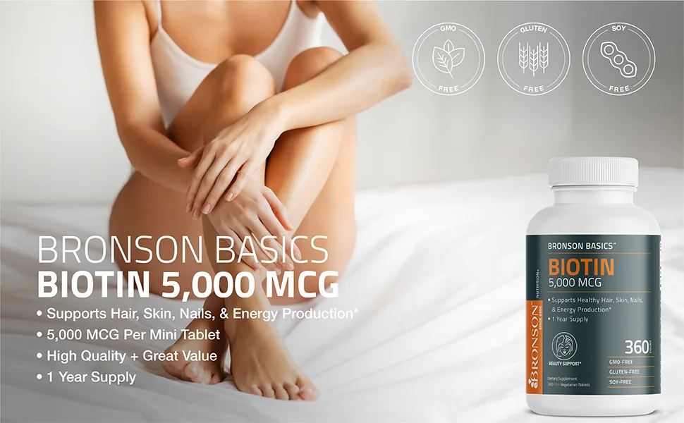 Bronson Folic Acid 800 MCG Supports Prenatal Development, 1 Year Supply, Non-GMO, 360 Tablets - biotin