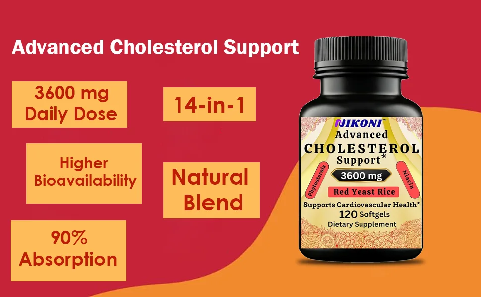 Nikoni Advanced Cholesterol Support 3600 mg Plant Sterols with 14-in-1 Supplement -120 softgels 120 Softgelss - B0DTK7D3DM
