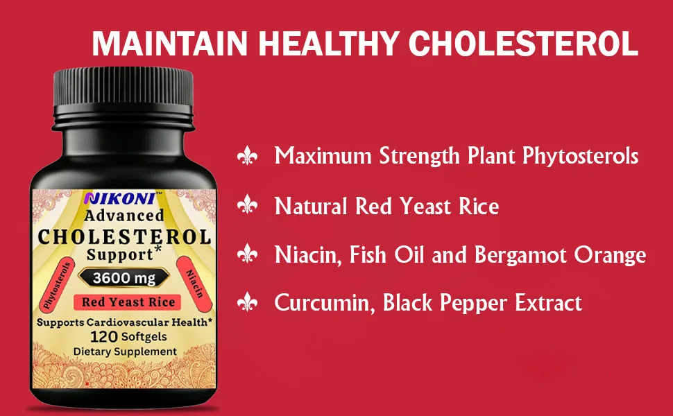 Nikoni Advanced Cholesterol Support 3600 mg Plant Sterols with 14-in-1 Supplement -120 softgels 120 Softgelss - B0DTK7D3DM