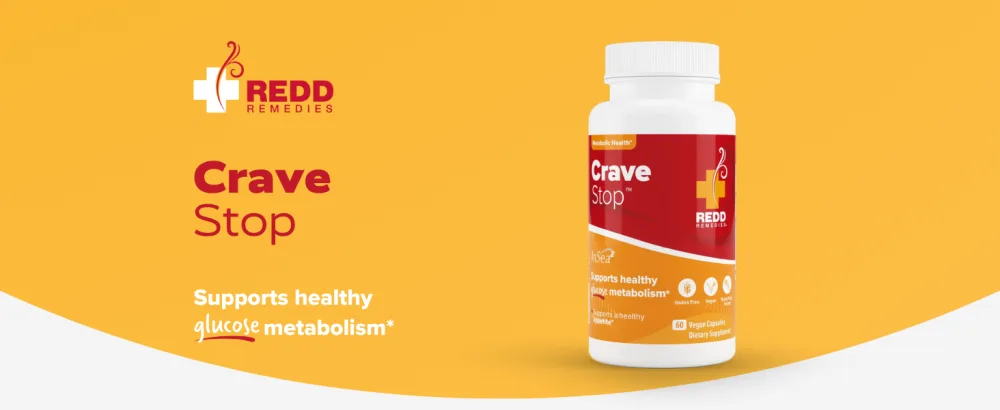 Redd Remedies Crave Stop | Supports Healthy Glucose Metabolism and Appetite | 30 Servings, 60 Vegan Capsules Standard Packaging - Crave Stop