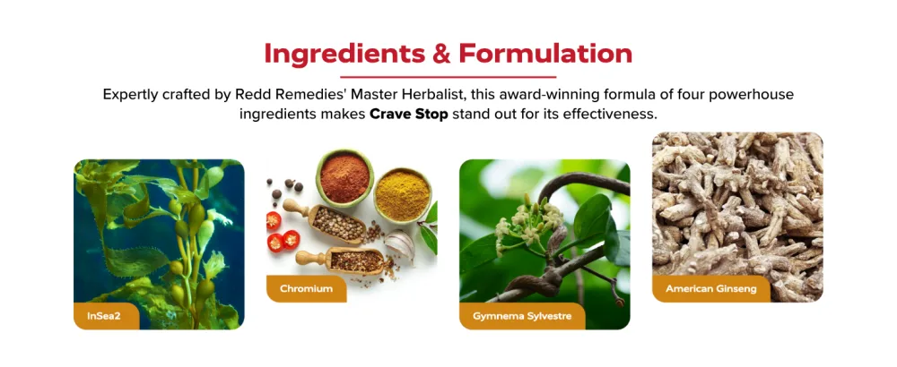 Redd Remedies Crave Stop | Supports Healthy Glucose Metabolism and Appetite | 30 Servings, 60 Vegan Capsules Standard Packaging - Crave Stop