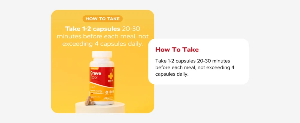 Redd Remedies Crave Stop | Supports Healthy Glucose Metabolism and Appetite | 30 Servings, 60 Vegan Capsules Standard Packaging - Crave Stop