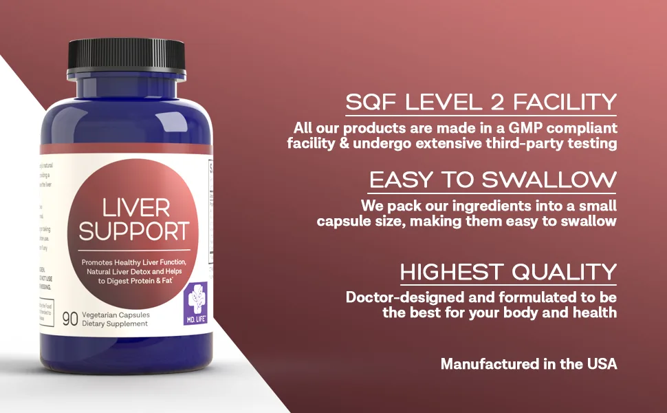 MD.LIFE Liver Support - Supplement with Artichoke, Dandelion, Milk Thistle & Proteolytic Enzymes 90 Count - liver support