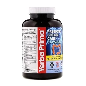 Yerba Prima Prebiotic Colon Care Capsules, Non-GMO, Keto Friendly, 180 Caps, (2 Pack) - Colon Cleanse