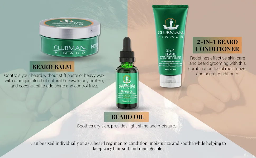 Clubman Pinaud Beard Kit  includes Beard Conditioner  Beard Balm and Beard Oil - Clubman Beard 3 Piece Kit (Beard Conditioner Balm & Oil) …