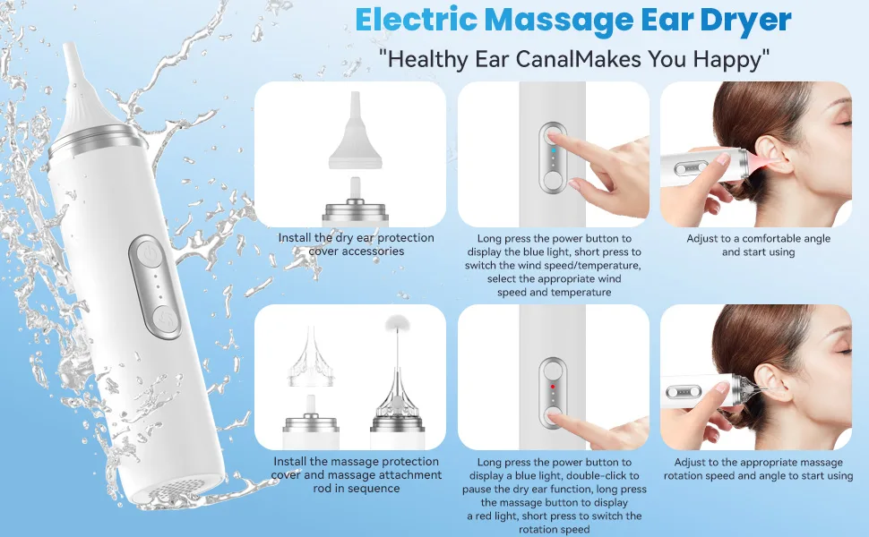 Ear Dryer - Rechargeable Ear Water Remover - Manual Ear Irrigation Flushing System White - product information 14