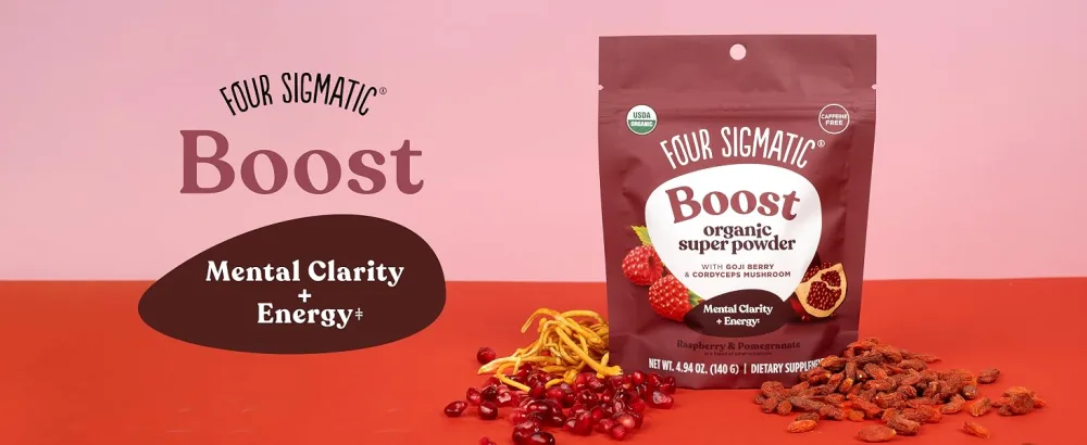 Four Sigmatic Perform Super Powder with Super Fruits and Antioxidants Red Raspberry - Can Boost w/ Raspberry Pomegranate - Four Sigmatic Boost organic super powder for mental clarity and energy