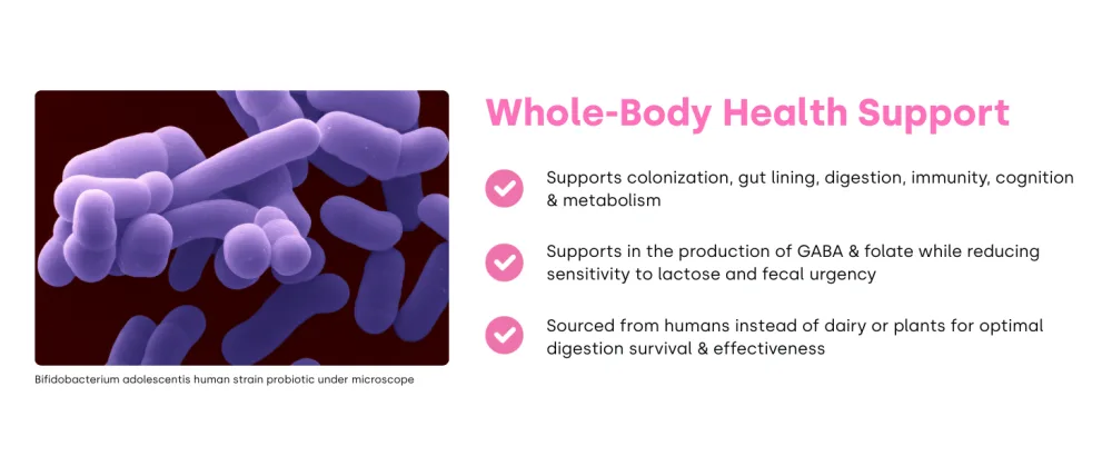 Element Longevity Human Strain Bifidobacterium Adolescentis Probiotic | Fewer Urgent Bowel Movements, Reduced Bloating/Gas, & Digestion Support | Clinically Studied Synbiotic | 30ct (30 Day Supply) - Whole-Body Health Support