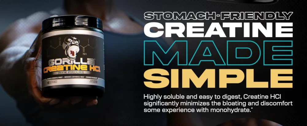Gorilla Mind CON-CR T Creatine HCl W/Pepsin, Unflavored | GI-Friendly Alternative | Muscle Size, Power Output, Strength, Brain Health & Performance | Convenient 2.5 Grams per Serving, 100 Servings - Creatine