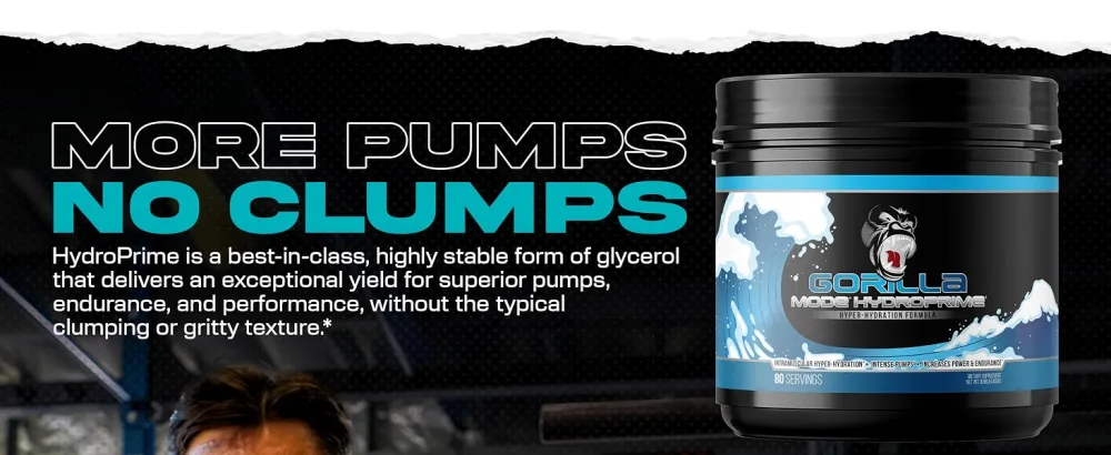 Gorilla Mind Hydroprime Glycerol Pre-Workout - Hydrating Pre-Workout Formula for Intense Pumps Intramuscular Hyper-Hydration Increased Power & Endurance/Mixes Flawlessly - 400g Unflavored - Hydroprime