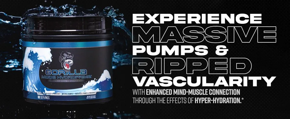 Gorilla Mind Hydroprime Glycerol Pre-Workout - Hydrating Pre-Workout Formula for Intense Pumps Intramuscular Hyper-Hydration Increased Power & Endurance/Mixes Flawlessly - 400g Unflavored - Hydroprime
