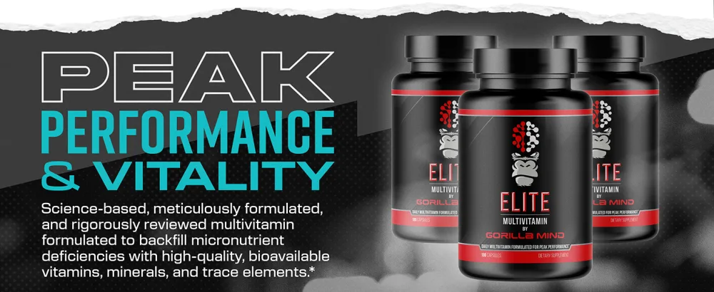 Gorilla Mind Elite Multi-Vitamin (180 Capsules) Daily Multivitamin Formulated for Peak Performance | 27 Nutrients to Backfill Micronutrient Shortcomings - Multivitamin