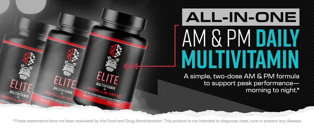 Gorilla Mind Elite Multi-Vitamin (180 Capsules) Daily Multivitamin Formulated for Peak Performance | 27 Nutrients to Backfill Micronutrient Shortcomings - Multivitamin